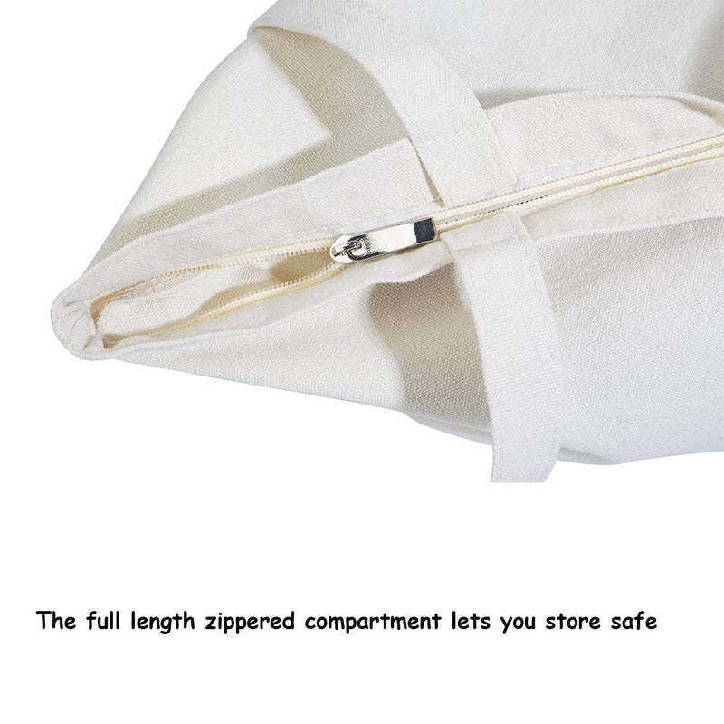 VPAL Large Canvas Tote bags with Zipper Natural Heavy 12oz DIY for Crafting, Ironing and Embroidering Reusable Grocery Washable Bag for Shopping, Wedding and Birthday - Image 3